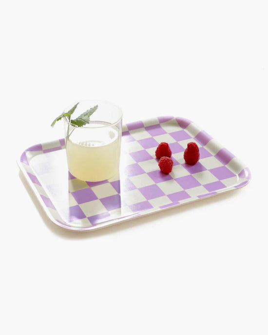 BLU KAT Home Checker 27x20cm Rectangular Serving Tray in Butter/Lavender