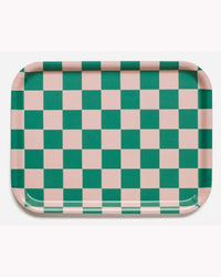 BLU KAT Home Checker 27x20cm Rectangular Serving Tray in Peach Tulip