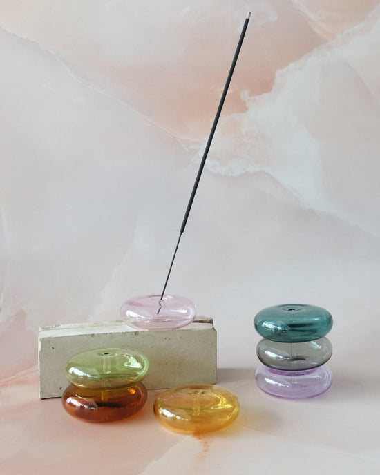 BOTANICA HOME Bubble Glass Incense Holder - Rose Glass