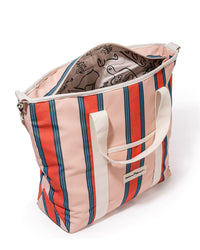 Business & Pleasure Co Home Cooler Tote Bag - Bistro Dusty Pink Stripe