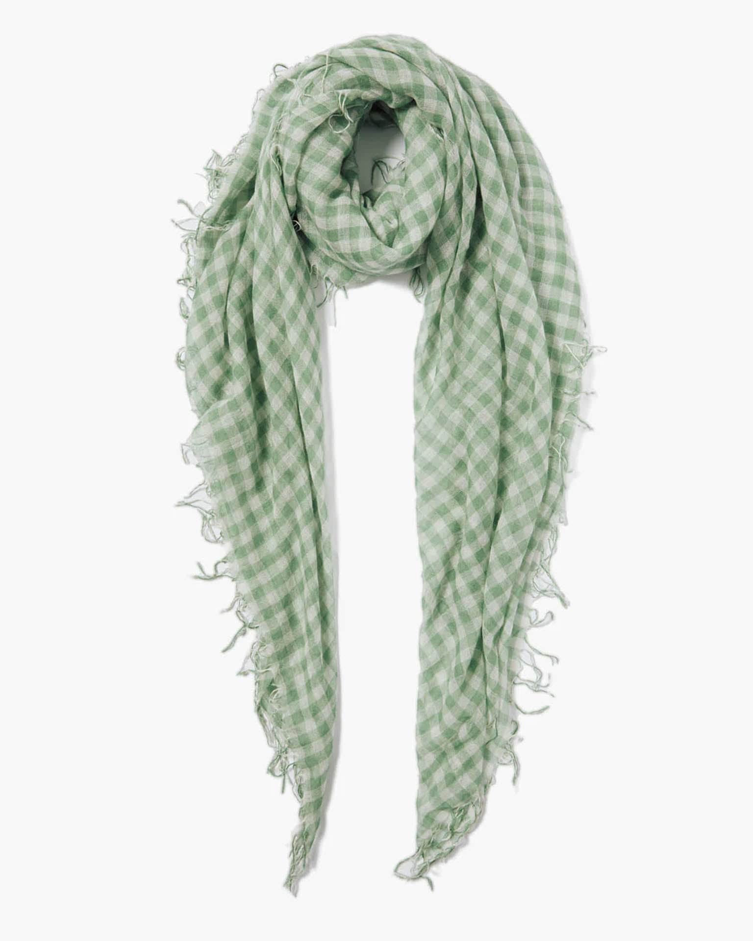 Checked Cashmere & Silk Scarf in English Ivy