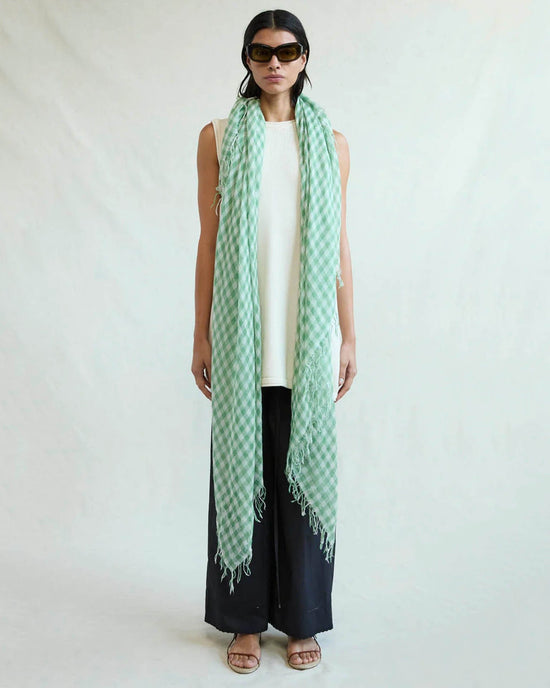 Chan Luu Accessories English Ivy Checked Cashmere & Silk Scarf in English Ivy