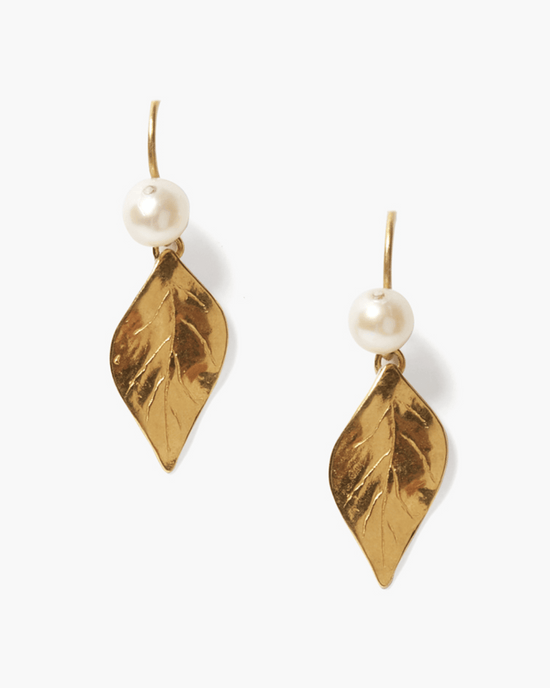 Chan Luu Jewelry White Pearl Falling Leaf Drop Earrings in White Pearl