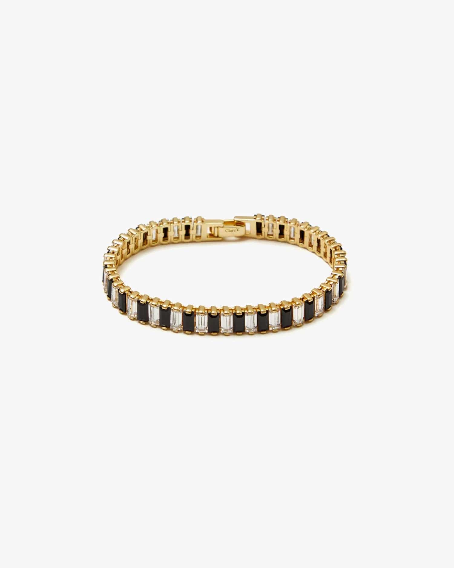 Baguette Checker Bracelet in Clear/Jet/Gold