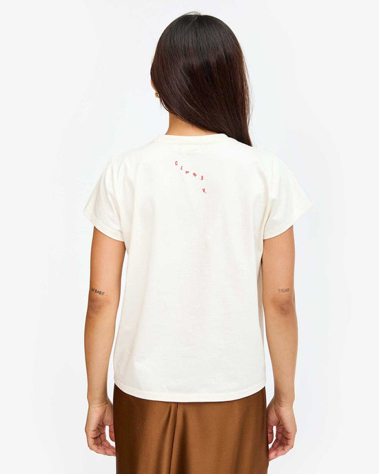 Clare V. Clothing Bon Vivant Classic Tee in Cream w/ Bright Poppy