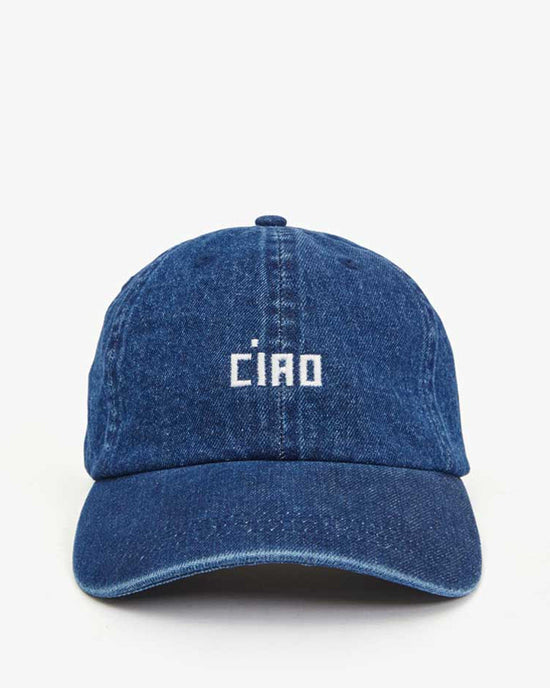 Clare V. Accessories Navy & Cream Emb Ciao Baseball Hat in Navy Denim & Cream