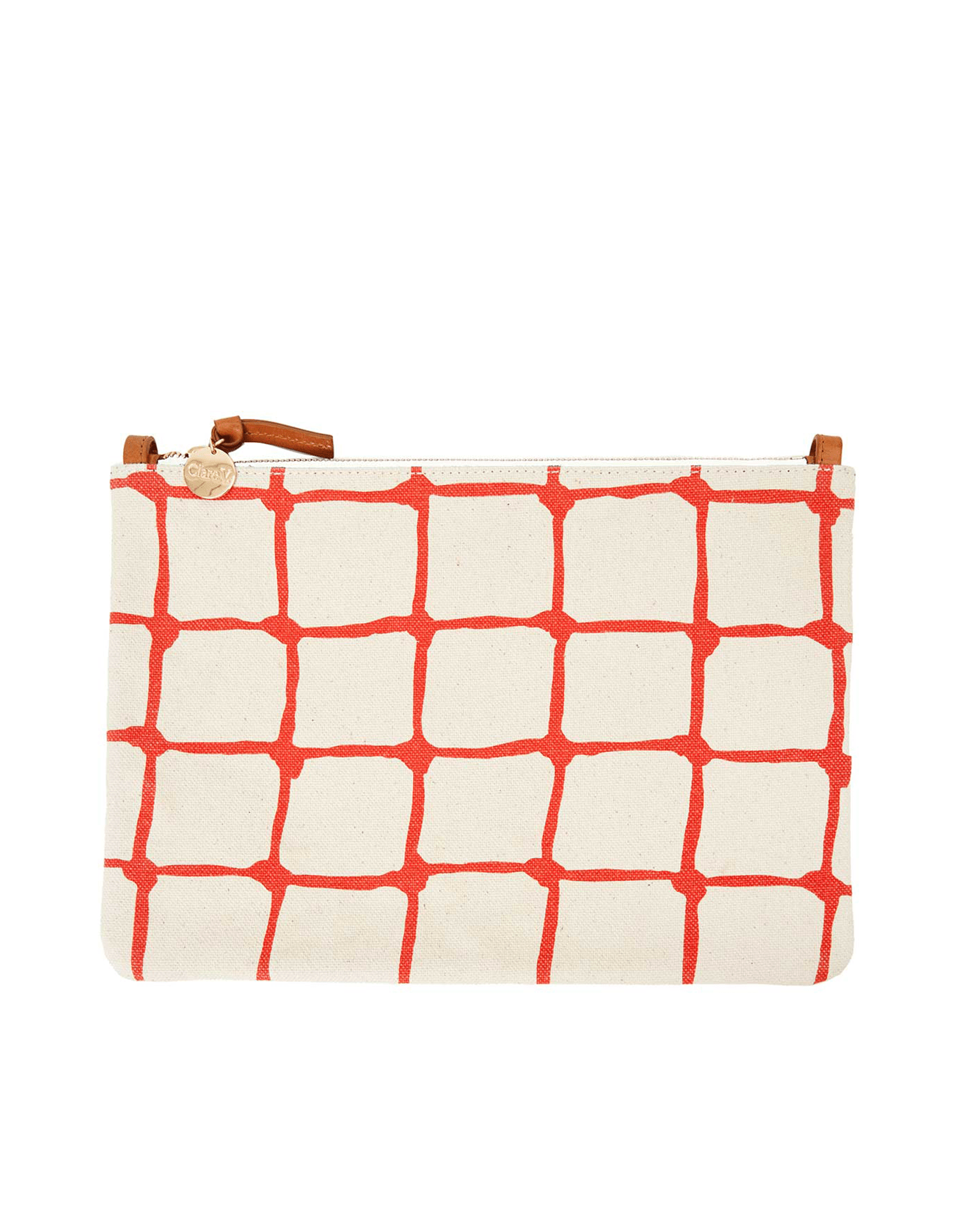 Flat Clutch w/ Tabs in Natural & Bright Poppy Net Print Canvas