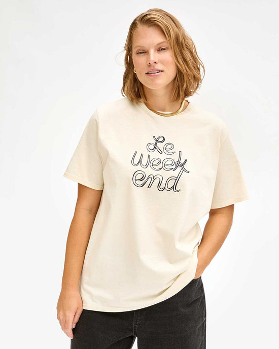 Clare V. Clothing Le Weekend Original Tee in Cream w/ Navy