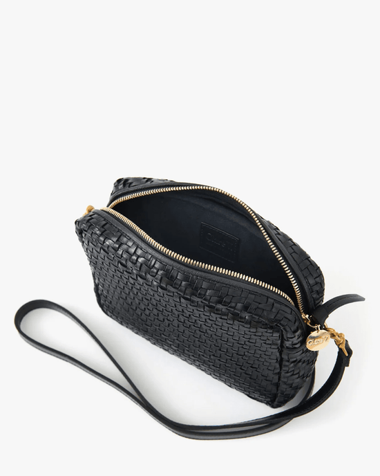 Clare V. Midi Sac in Black Woven Zig-Zag 