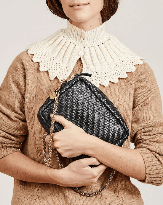 Clare V. Midi Sac in Black Woven Zig-Zag 