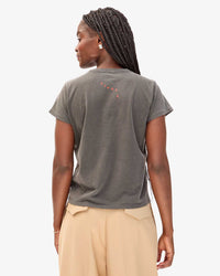 Clare V. Oui Classic Tee in Faded Black w/ Green & Bright Poppy 