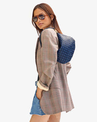 Clare V. Accessories Dark Blue Petit Moyen Messenger - Dark Blue Woven Checker