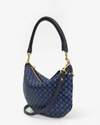 Clare V. Accessories Dark Blue Petit Moyen Messenger - Dark Blue Woven Checker