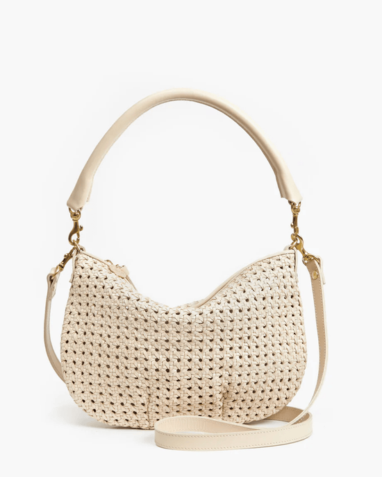 Clare V. Rattan Petit Moyen Messenger in Cream 