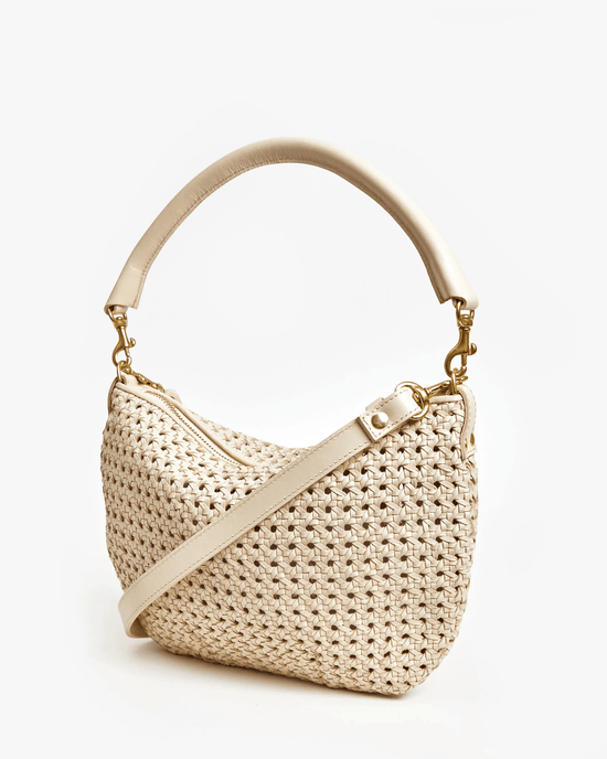 Clare V. Rattan Petit Moyen Messenger in Cream 