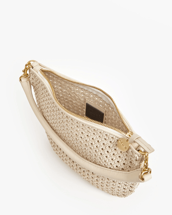 Clare V. Rattan Petit Moyen Messenger in Cream 