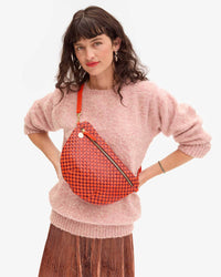 Clare V. Woven Checker Grande Fanny in Bright Poppy & Bordeaux 