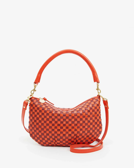 Clare V. Woven Checker Petit Moyen Messenger in Bright Poppy & Bordeaux 