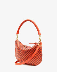 Clare V. Woven Checker Petit Moyen Messenger in Bright Poppy & Bordeaux 