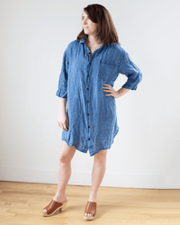 CP Shades Clothing Cora Indigo Linen Dress in Bleach