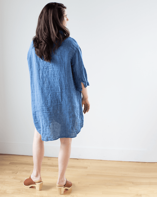 CP Shades Clothing Cora Indigo Linen Dress in Bleach