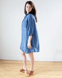 CP Shades Clothing Cora Indigo Linen Dress in Bleach