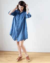 CP Shades Clothing Cora Indigo Linen Dress in Bleach