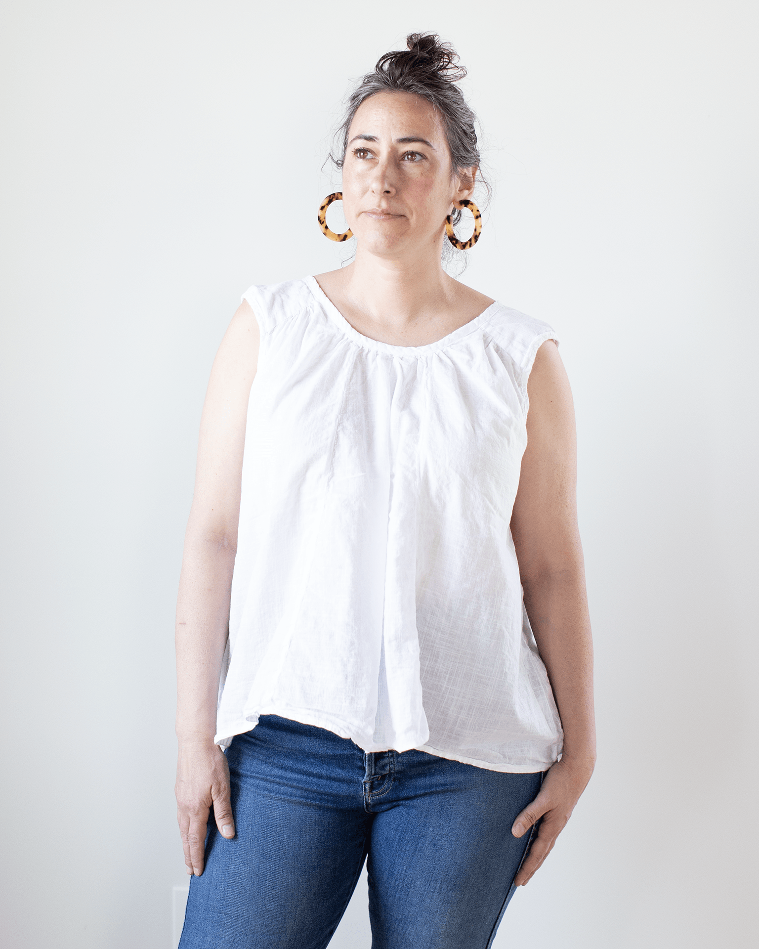 Fleur Tank in White Cotton