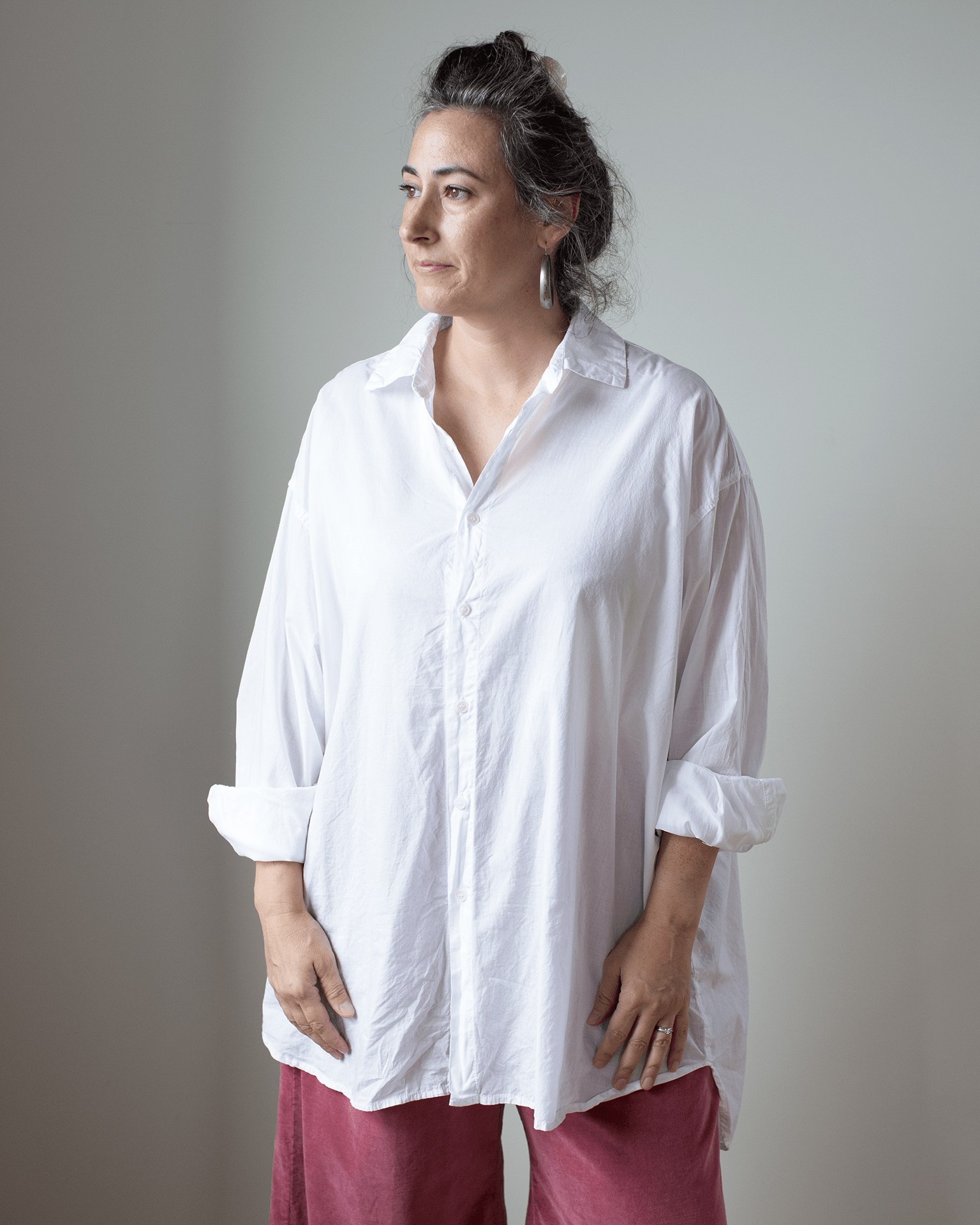 Jane Oversized Button Down w/o Pkts - Cotton Oxford in White