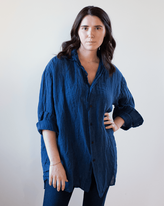 CP Shades Jane Oversized Button Down w/o Pkts - Indigo Linen in Indigo 