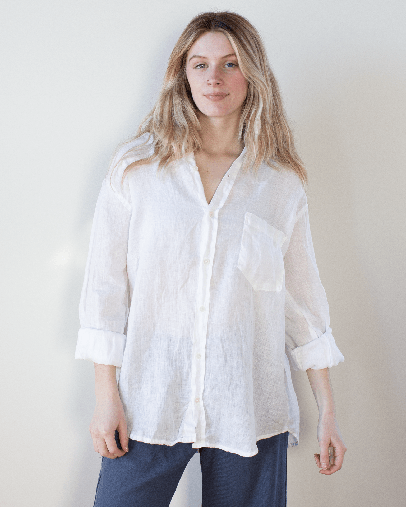 Joss Button Up in White Linen