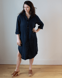 CP Shades Kira Linen Rounded Shirttail Dress in Ink 