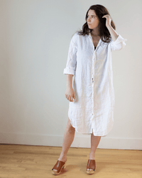 CP Shades Kira Linen Rounded Shirttail Dress in White 