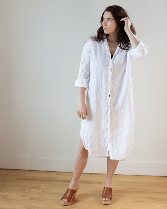 CP Shades Kira Linen Rounded Shirttail Dress in White 