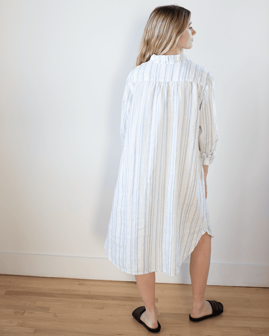 CP Shades Lara Dress in White/Blue Triple Stripe Linen 