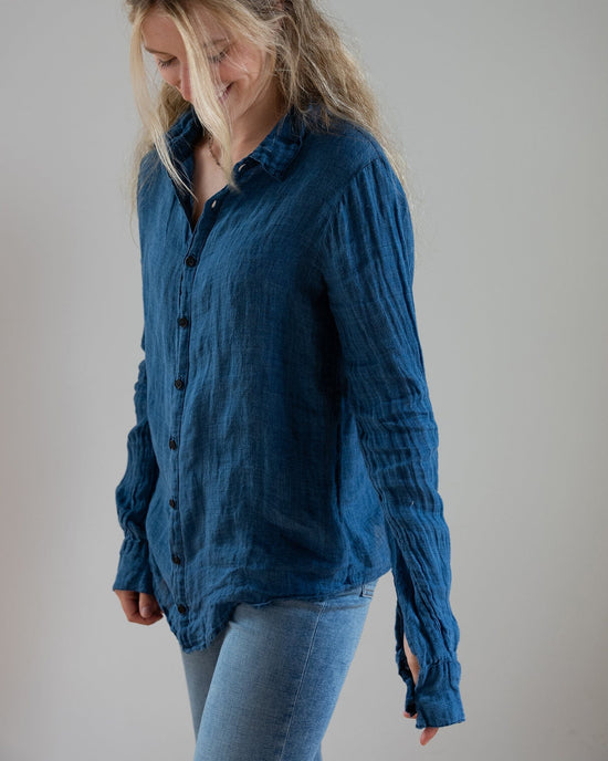 CP Shades Romy Blouse - Indigo Linen in Bleach 