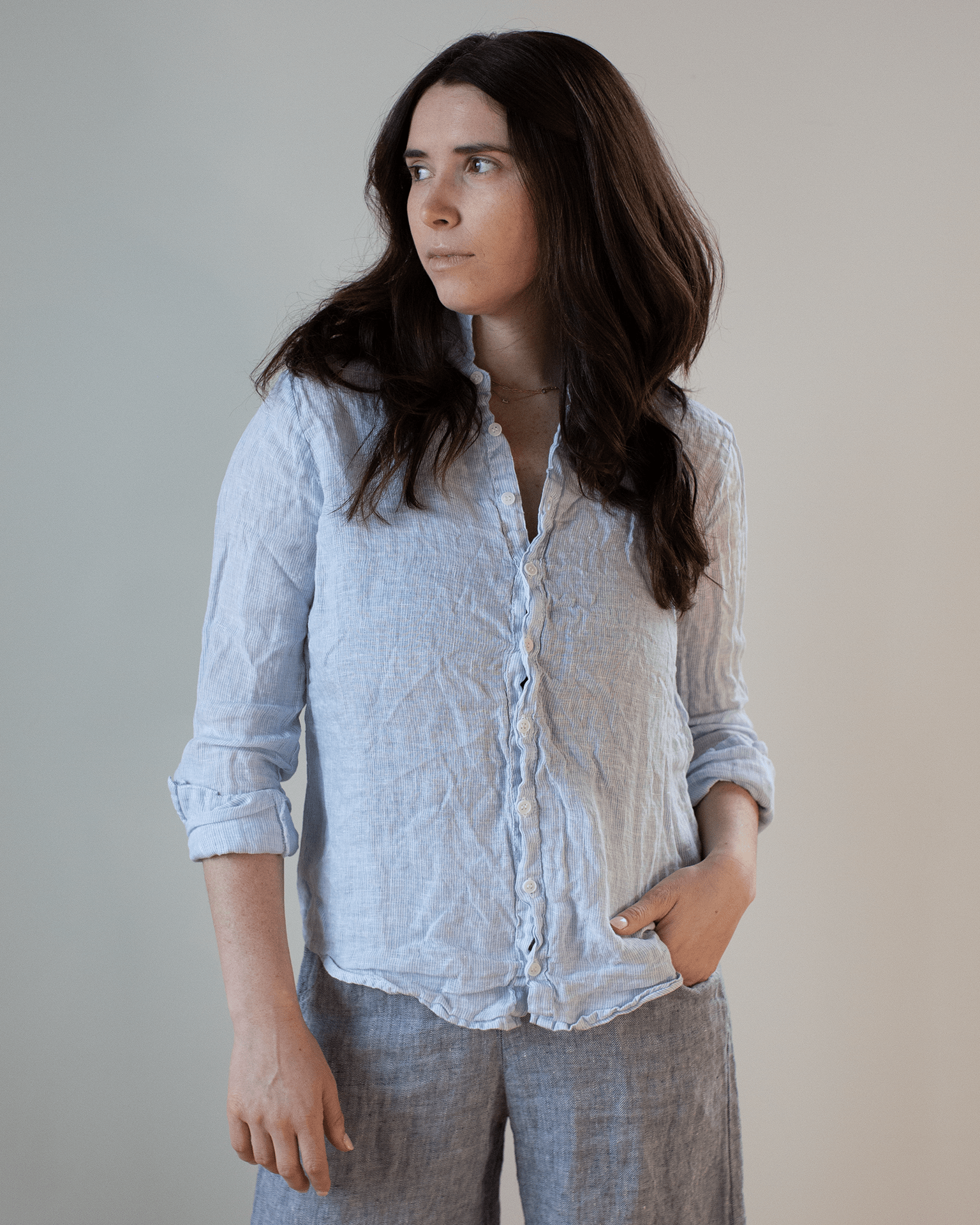 Romy Pinstripe Blouse in Blue & White