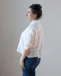 CP Shades Clothing Rooney Boxy Crop Blouse in White Cotton Silk