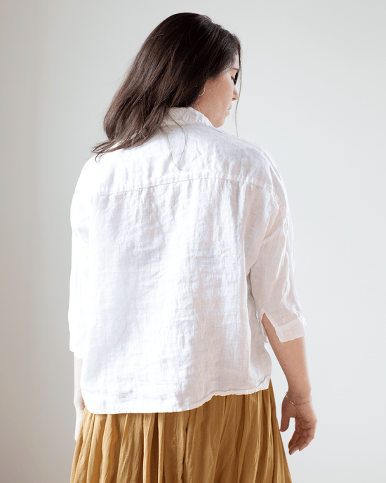 CP Shades Clothing Rooney Boxy Crop Blouse in White Linen