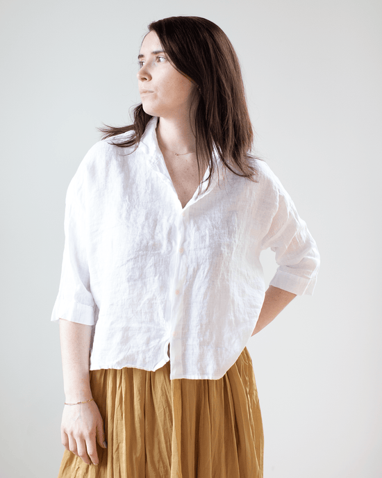 CP Shades Clothing Rooney Boxy Crop Blouse in White Linen