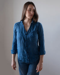 CP Shades Sloane Indigo Linen Blouse in Bleach 