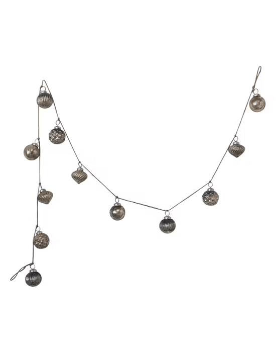 creativeco-op Mercury Glass 2in Ornament Garland, Antique Silver on Jute 