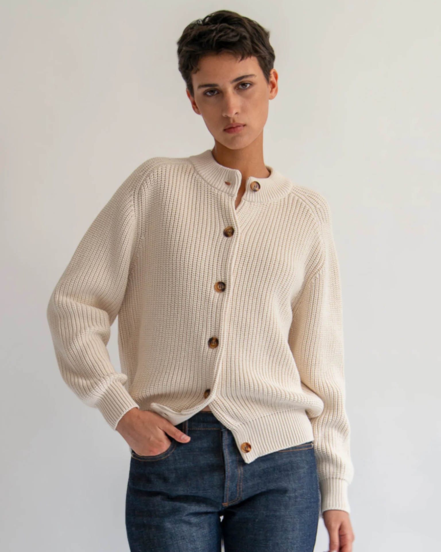 Audrey Organic Cotton Cardigan in Natural