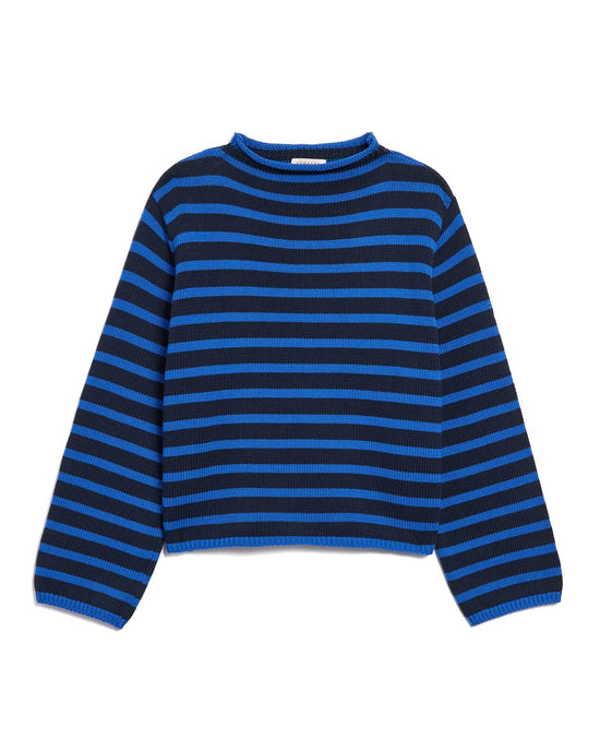 Demylee Dylan Stripe Cotton Sweater in Navy/Blue 