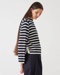 Demylee Dylan Stripe Cotton Sweater in Off White/Navy 