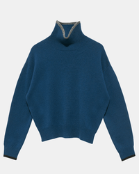 Demylee Clothing Hannes Tipped Turtleneck in Teal Blue