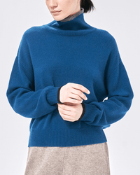 Demylee Clothing Hannes Tipped Turtleneck in Teal Blue