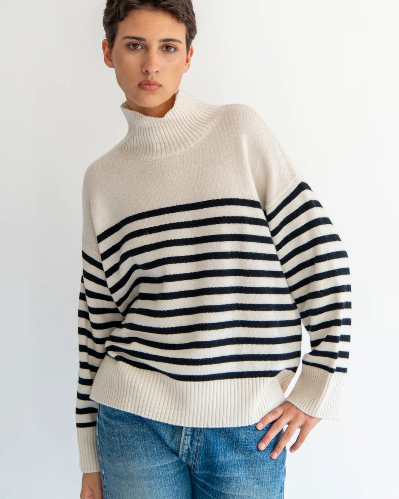 Paige Stripe Sweater in Off White/Black