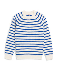 Demylee Clothing Phoebe Stripe Cotton Sweater in Off White/Blue