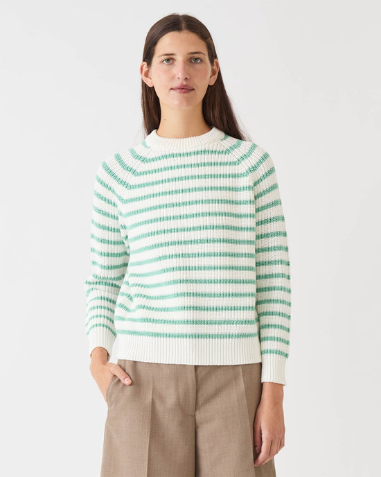 Demylee Phoebe Stripe Cotton Sweater in Off White/Spearmint 